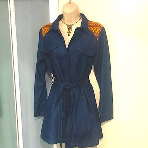 Flying Tomato Denim Aztec Shirtdress with Belt